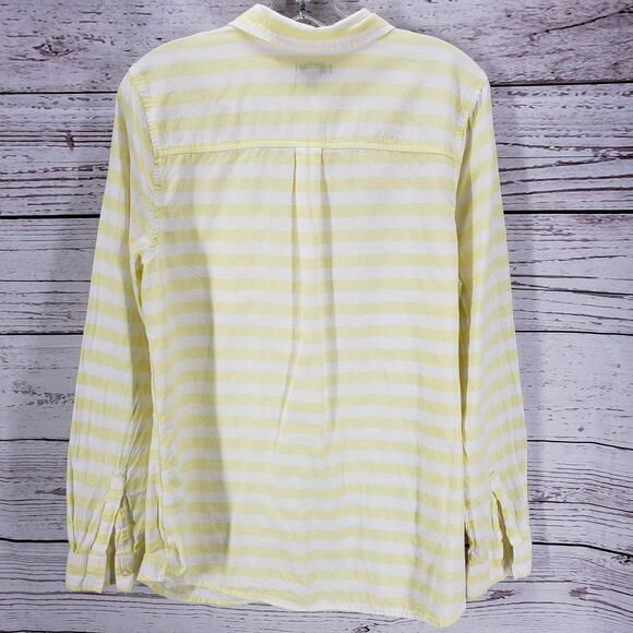 Old Navy Yellow 100%Cotton Striped Button Up Long Sleeve Top Size Large - Picture 12 of 14
